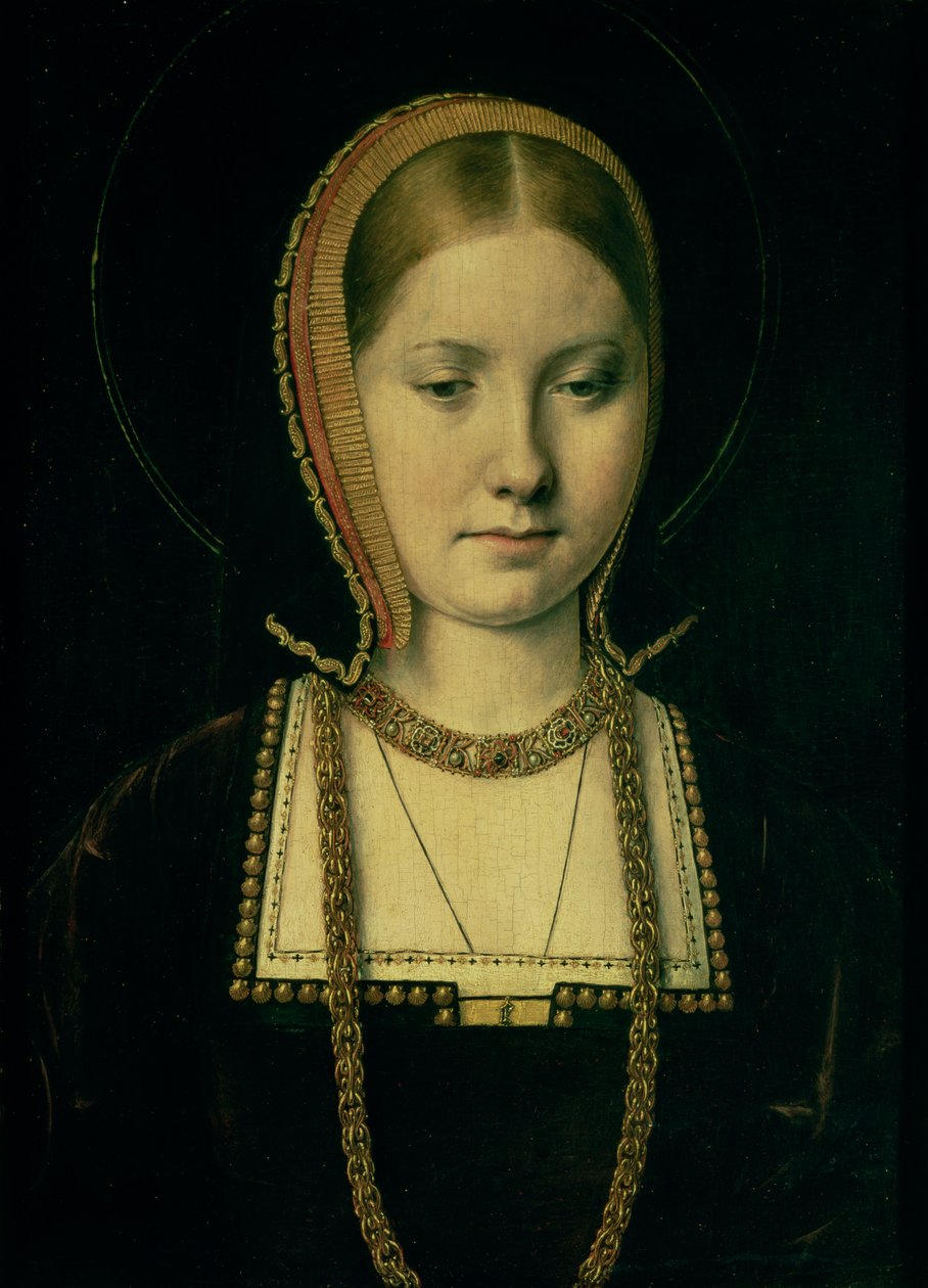 一个女人的肖像，可能是阿拉贡的凯瑟琳（1485-1536），c.15034 作者 米歇尔·西托（Michiel Sittow）