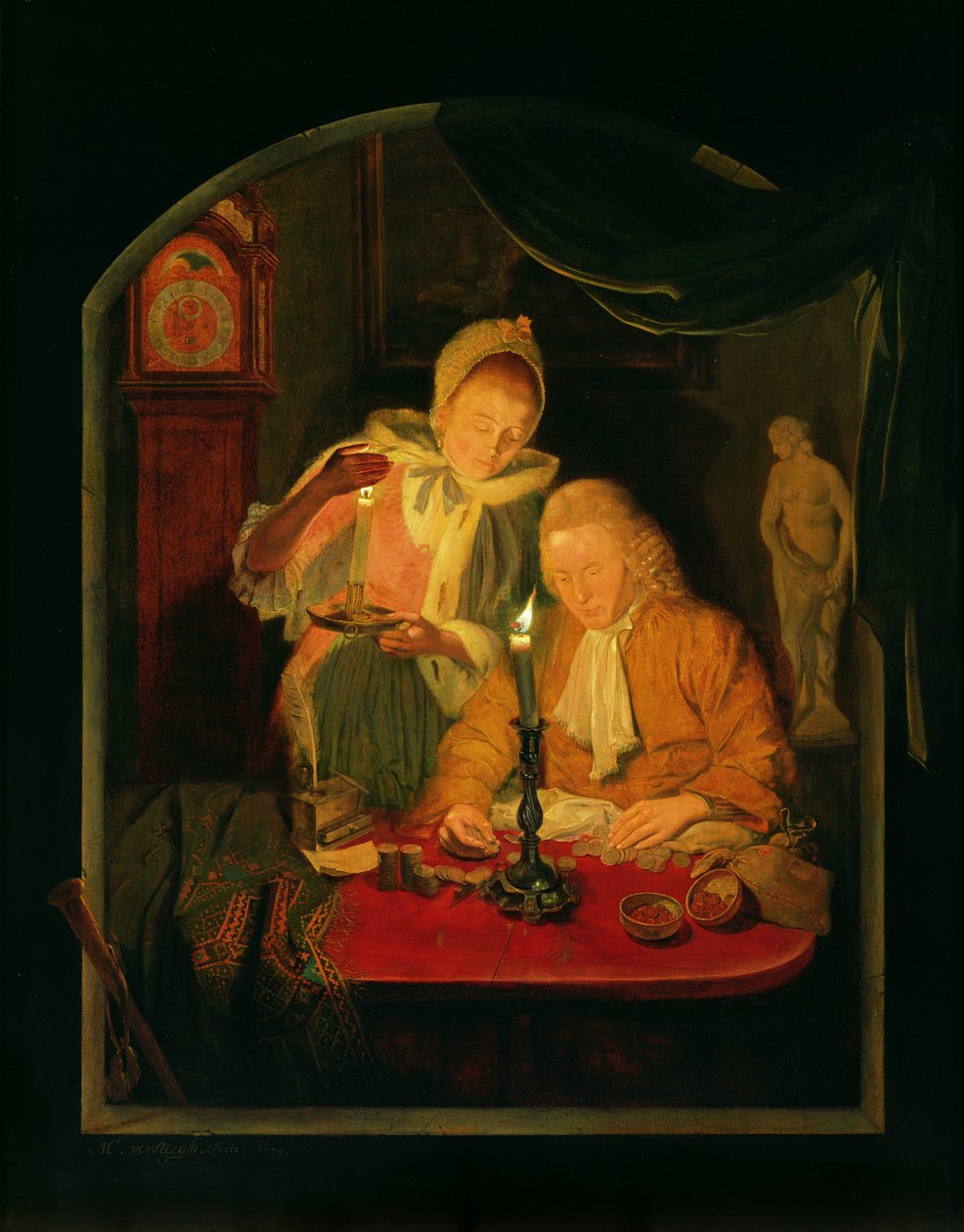夫妇数钱烛光，1779（面板） 作者 米歇尔·韦斯提（Michiel Versteegh）