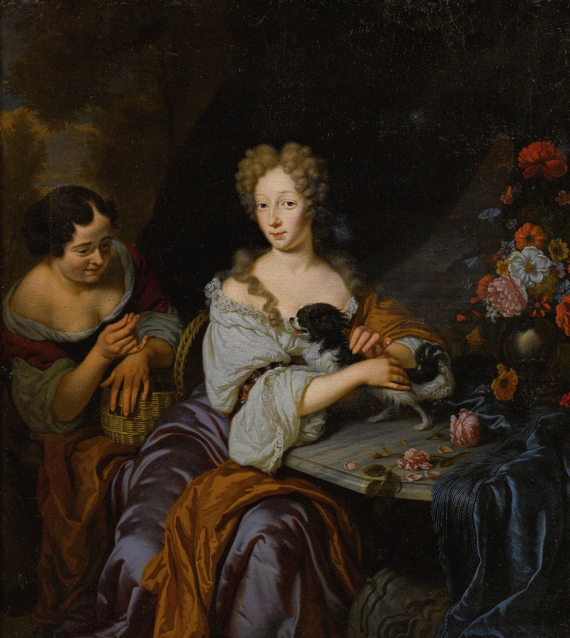 一位夫人的画象有她的狗和佣人的 作者 米歇尔·范·穆瑟（Michiel van Musscher）
