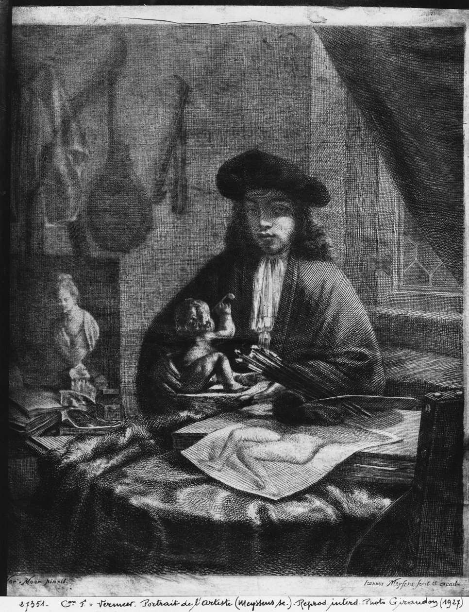 Johannes Meyssens（1612-70）雕刻的年轻艺术家的肖像 作者 米歇尔·范·穆瑟（Michiel van Musscher）
