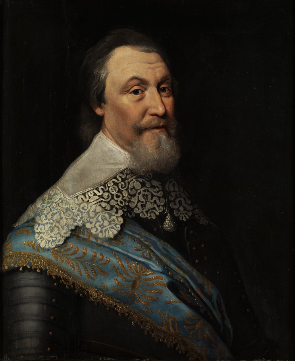 阿克塞尔-奥克森斯蒂尔纳（Oxenstjerna）伯爵（1583-1654）的肖像，作者是米歇尔-扬斯-范，工作室的。木材上的油彩。尺寸：70x60厘米。斯德哥尔摩国家博物馆 作者 米歇尔·詹斯（Michiel Jansz）。范·米耶维德