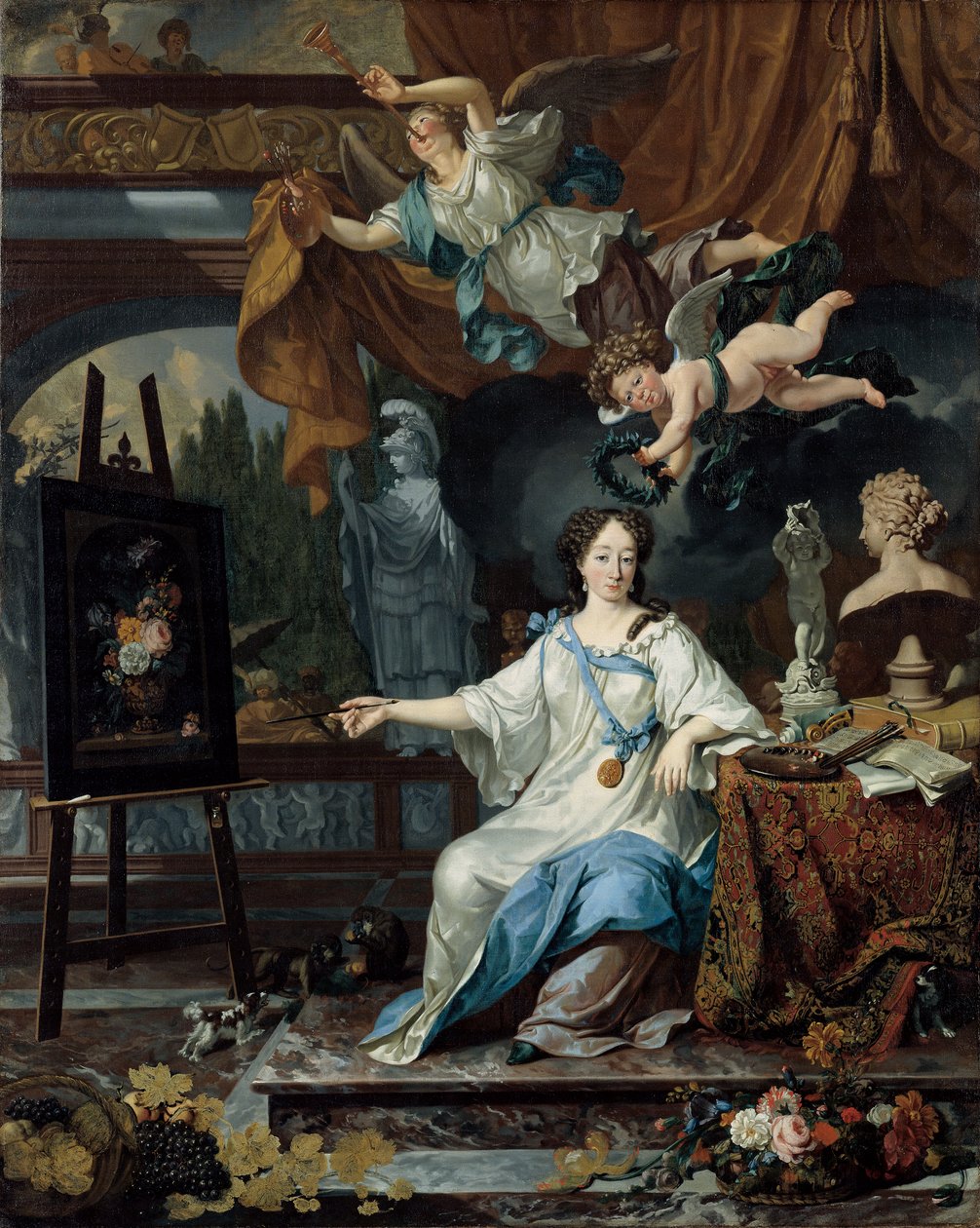 艺术家的寓言肖像在她的工作室，c.1675-1685 作者 米歇尔·范·穆瑟（Michiel van Musscher）