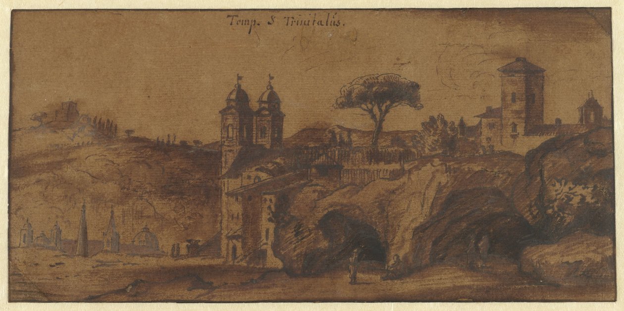 Gezicht op de SS Trinità dei Monti te Rome 作者 米歇尔·范·奥弗贝克