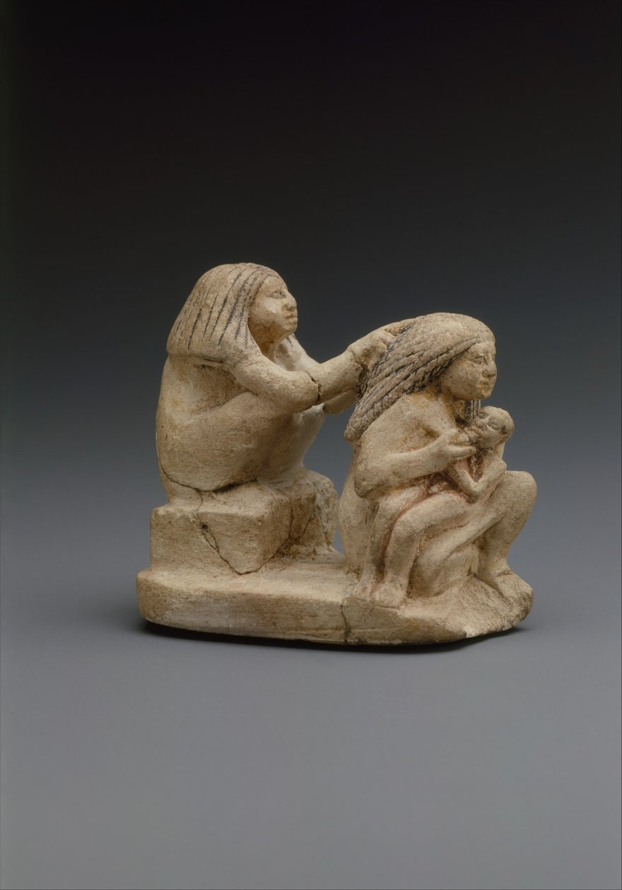 一群两个女人和一个孩子，公元前1981  -  1500年（石灰石，油漆） 作者 埃及王国