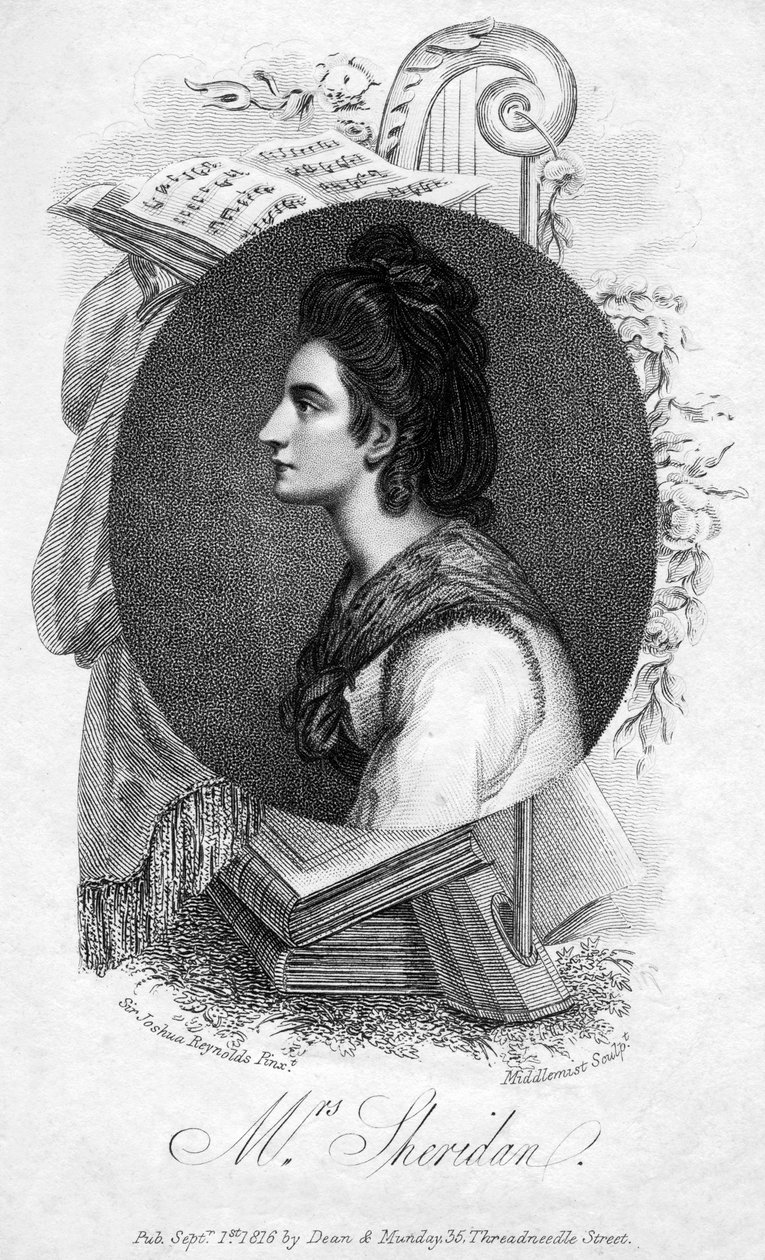 伊丽莎白-安-谢里丹，18世纪英国歌唱家，1816年。 作者 中雾