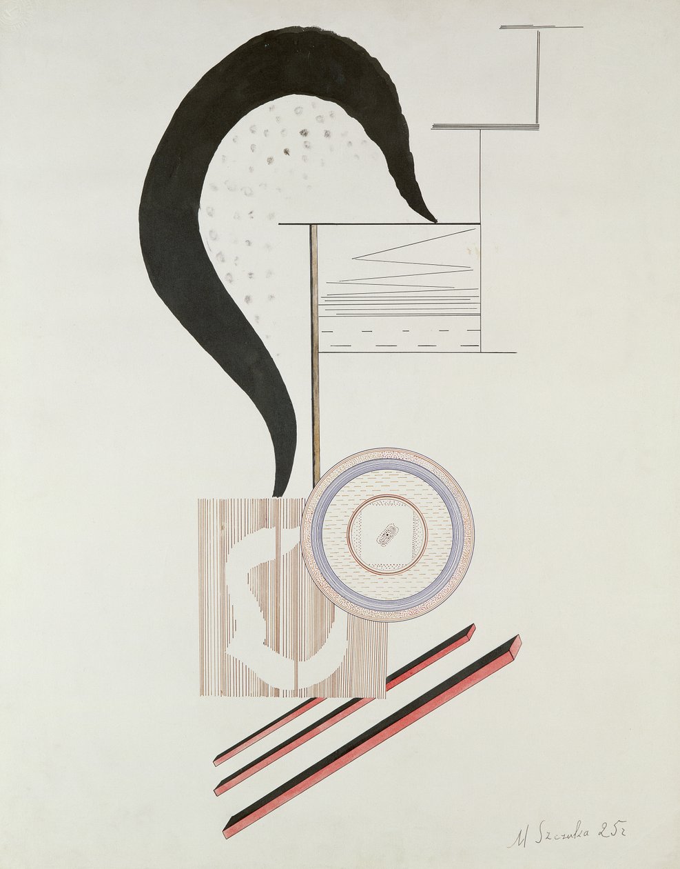 建构主义作曲，1925年（钢笔和墨水，纸和水粉纸） 作者 Mieczyslaw Szczuka