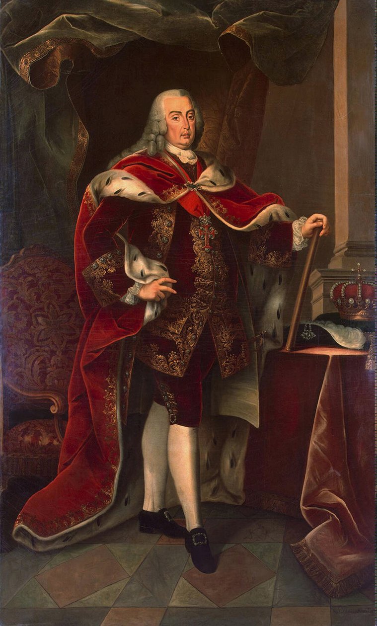葡萄牙约瑟夫一世肖像，被称为改革者（1714-1777 年）。米格尔-安东尼奥-多-阿马拉尔（Miguel Antonio do Amaral）绘制，约 1773 年。布面油画。尺寸：239x143 厘米。圣彼得堡冬宫博物馆 作者 米格尔·安东尼奥·杜阿马拉尔
