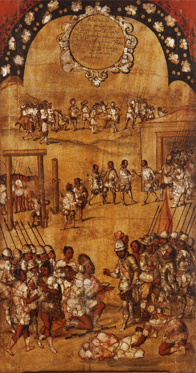 征服墨西哥，第三版，c.1696-1715（木头上的油漆） 作者 米格尔·冈萨雷斯