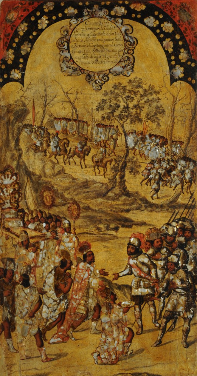 征服墨西哥，第八板块，约1696-1715（木板画） 作者 米格尔·冈萨雷斯