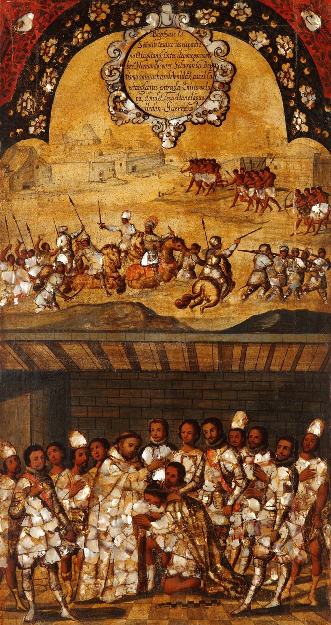 征服墨西哥，第十九板块，约1696-1715（木板画） 作者 米格尔·冈萨雷斯
