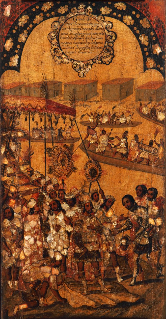 征服墨西哥，第十板块，约1696-1715（木板画） 作者 米格尔·冈萨雷斯