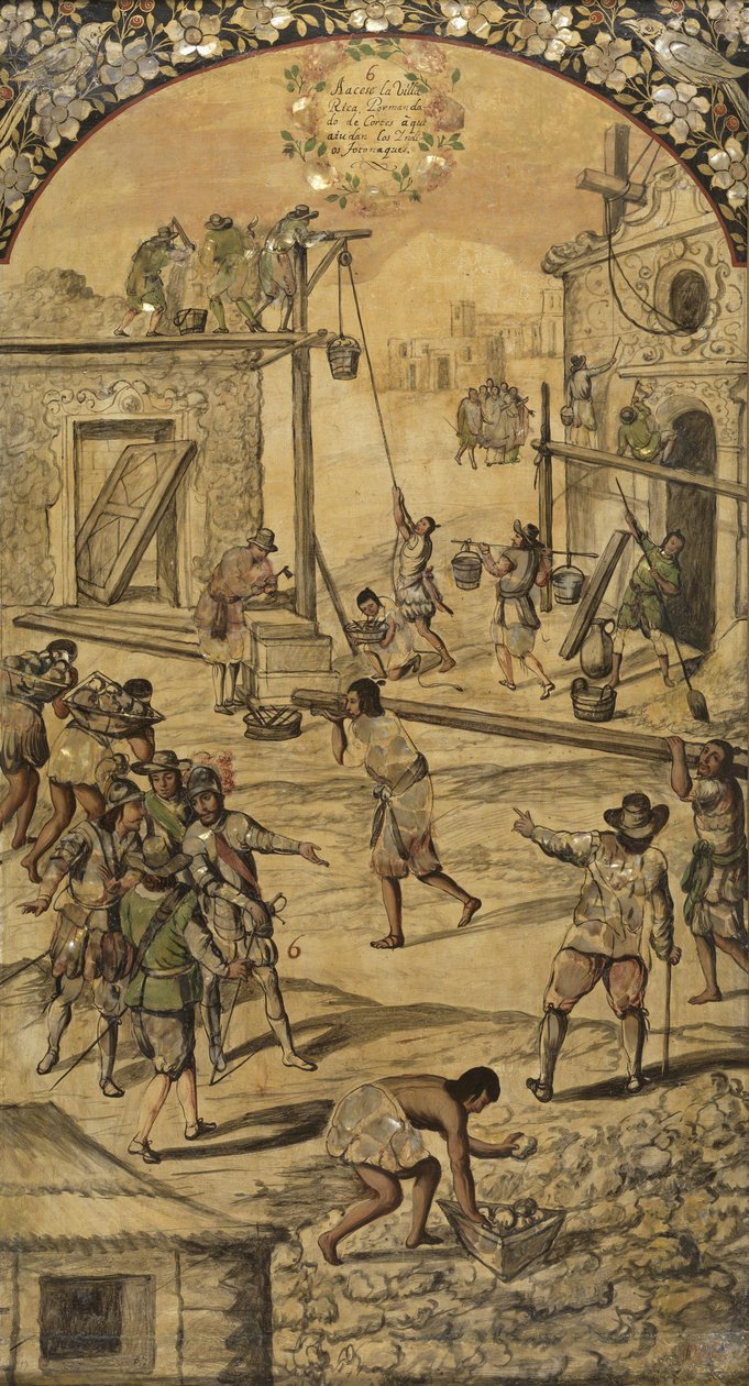 The Conquest of Mexico by Hernan Cortes par Gonzalez, Miguel and Juan (active End of 17th cen.). Oil on wood 作者 米格尔和胡安·冈萨雷斯
