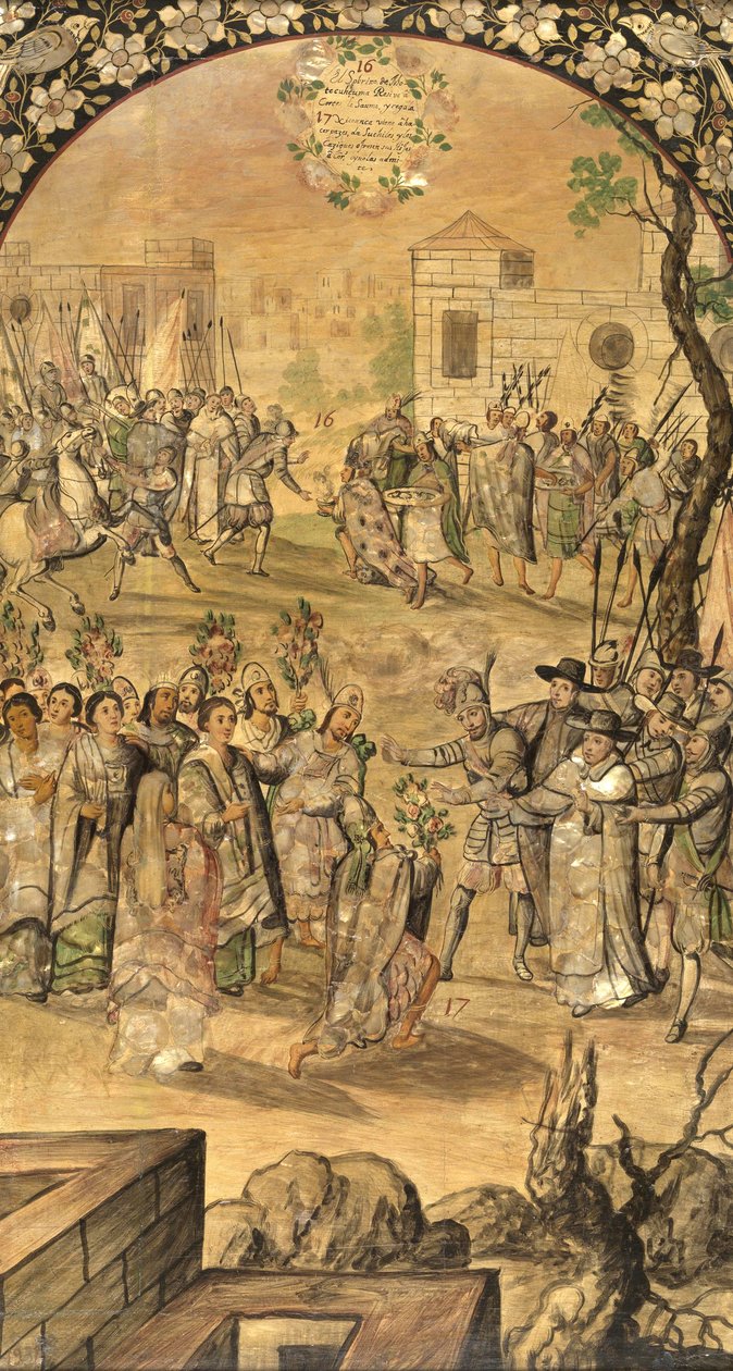 The Conquest of Mexico by Hernan Cortes par Gonzalez, Miguel and Juan (active End of 17th cen.). Oil on wood, size : 97x53 作者 米格尔和胡安·冈萨雷斯