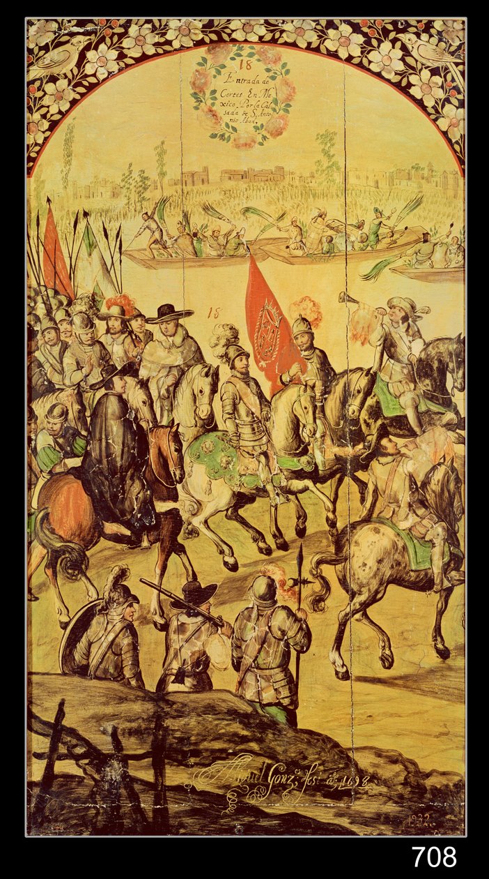 Hernando Cortes（1485-1547）和Montezuma（1466-1520）1698之间的相遇 作者 米格尔和胡安·冈萨雷斯