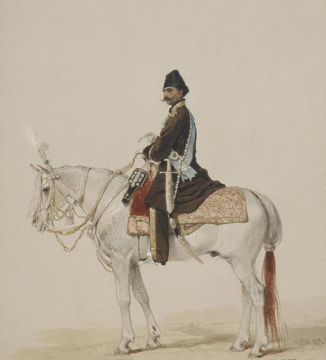 Naser al-Din Shah Qajar的骑马肖像1831年至1896年，1873年 作者 Zichy的Mihaly