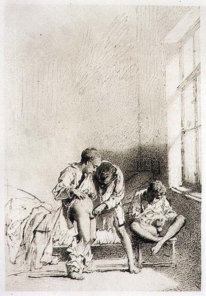 小学生自慰》，板块24来自《Liebe》（《爱》）出版社。1901年在莱比锡(日光版画) 作者 Zichy的Mihaly