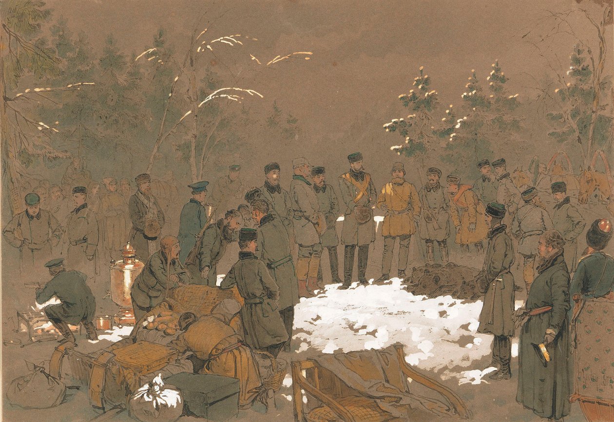 沙皇亚历山大二世的熊狩猎，1872年。 作者 Zichy的Mihaly