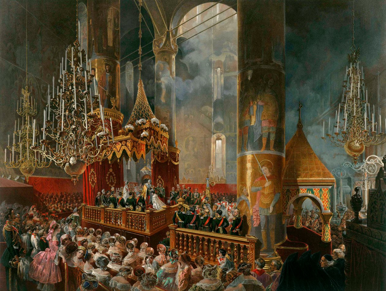 俄罗斯沙皇玛丽亚·亚历山德罗夫娜（Tsarina Maria Alexandrovna）加冕，莫斯科，1856年。 作者 Zichy的Mihaly