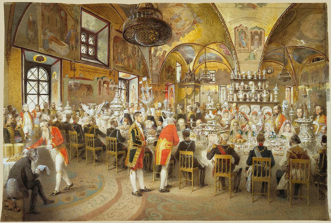 莫斯科克里姆林宫面子宫中的仪式性晚餐，1883-1895。   作者 MihályZichy