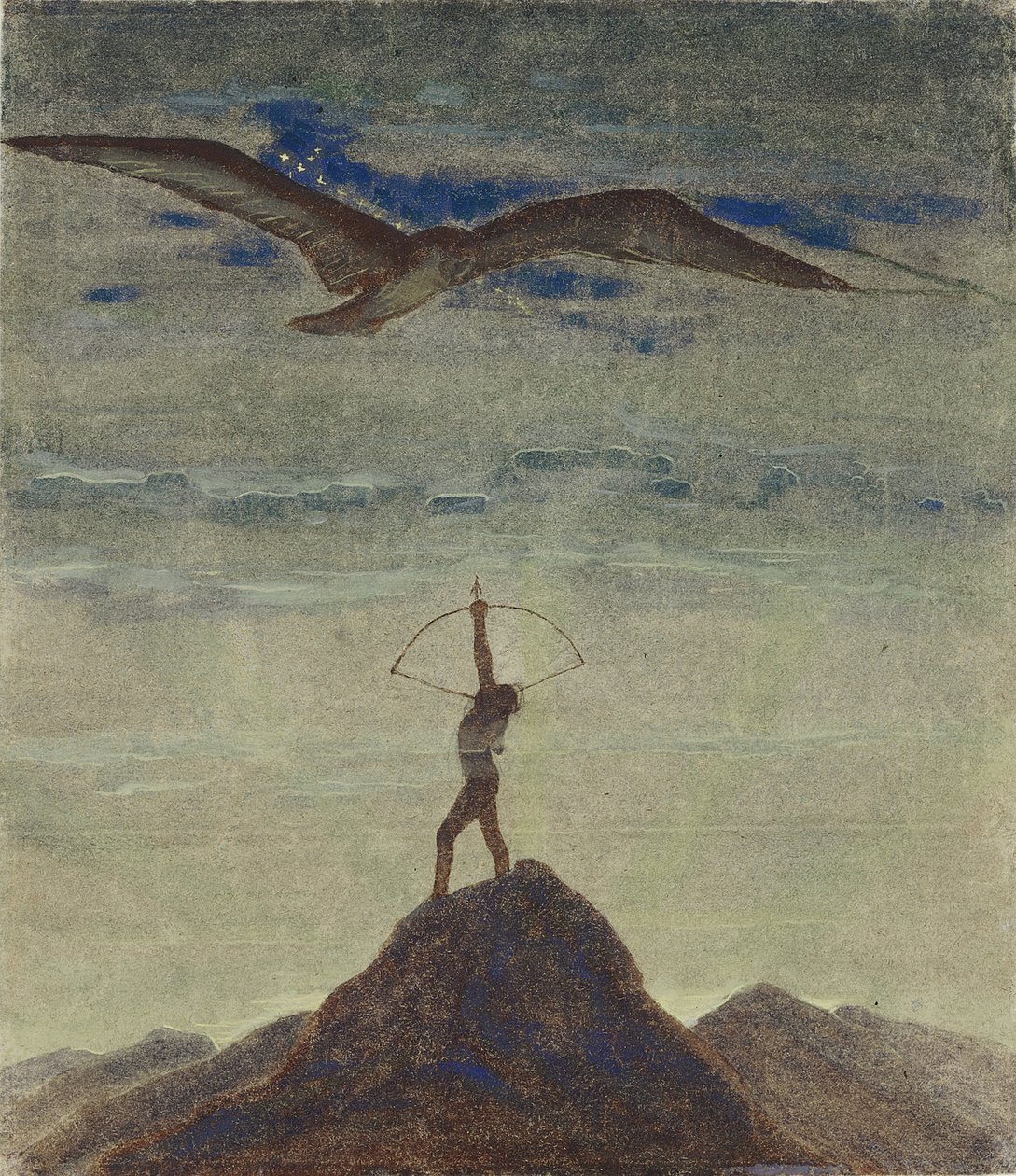 射手座的标志（摘自《黄道十二宫》循环），作者：Ciurlionis，Mikalojus Konstantinas（1875-1911）。 蛋彩画纸本，尺寸：35,3x30,1 作者 Mikalojus Konstantinas Čiurlionis