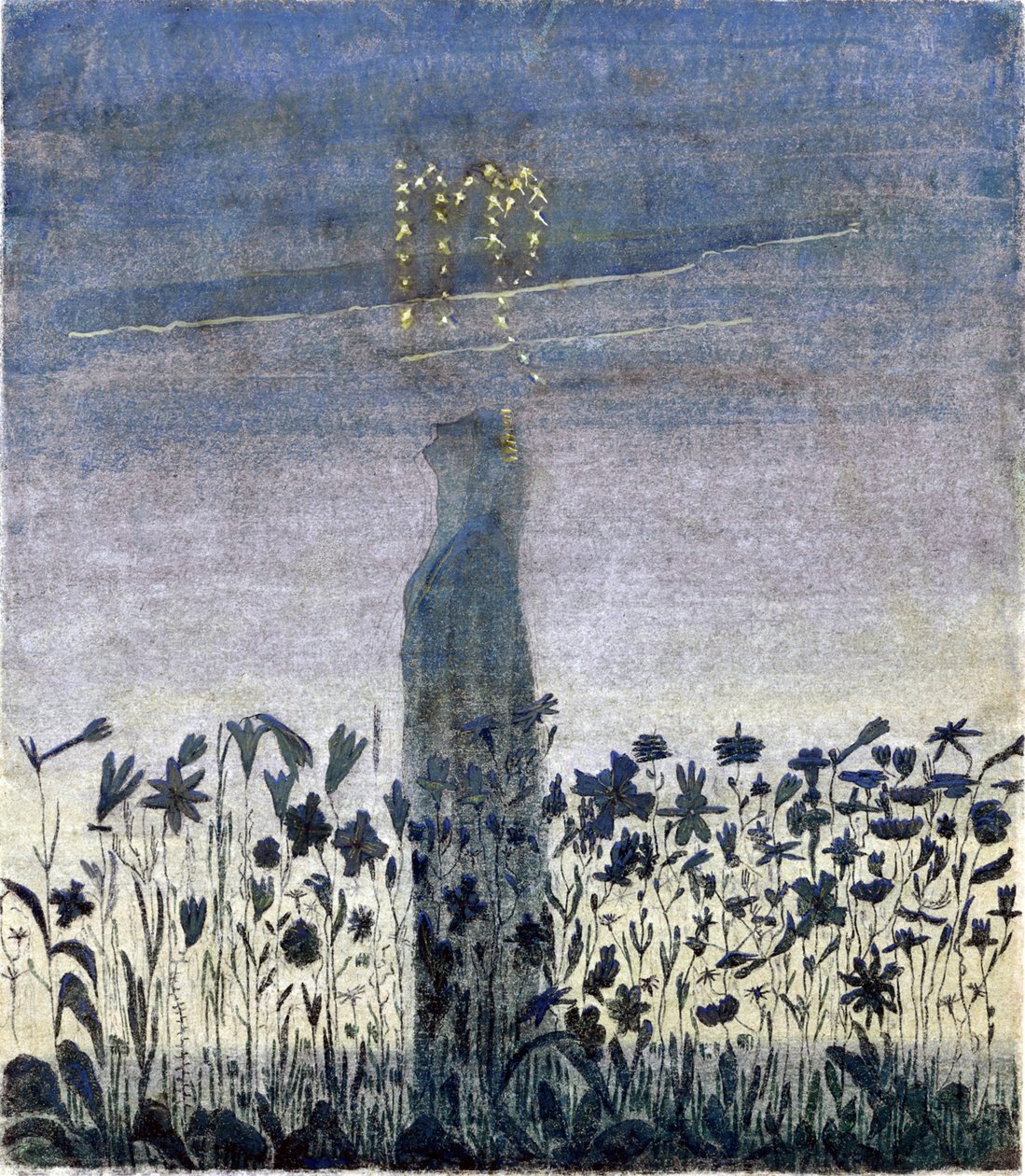 处女座的标志（摘自《黄道十二宫》循环），出自 Ciurlionis，Mikalojus Konstantinas (1875-1911)。 蛋彩画纸本，尺寸：35,6x31,3 作者 Mikalojus Konstantinas Čiurlionis