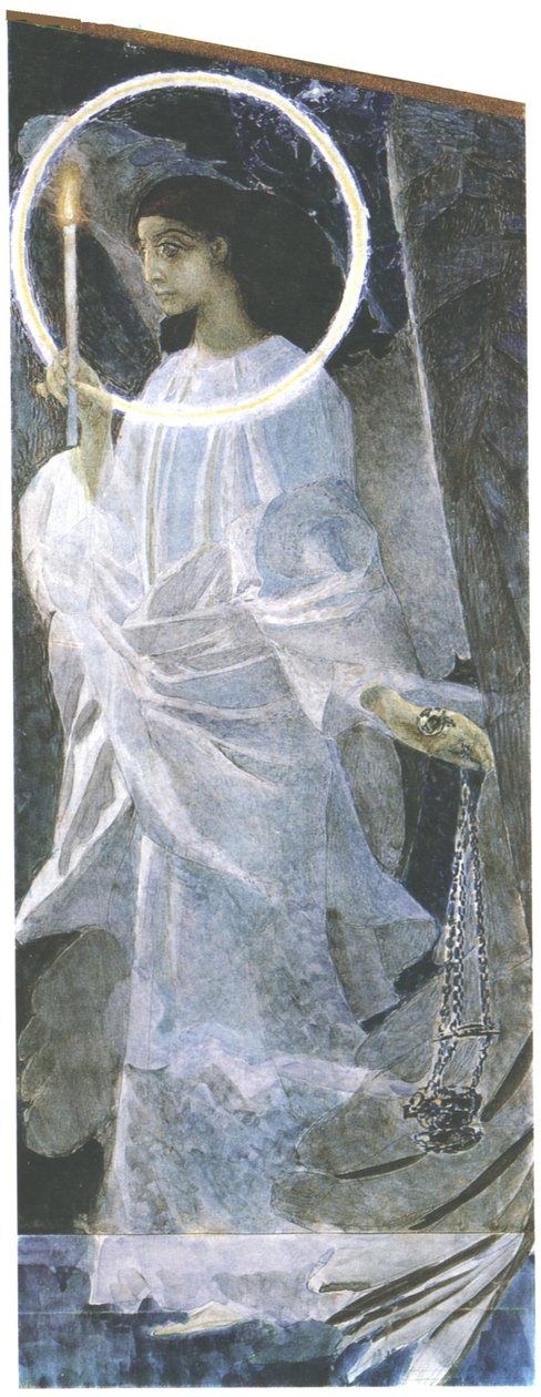 天使与蜡烛，1887年（卫生纸，铅笔和清漆在纸上） 作者 米哈伊尔·亚历山德罗维奇·弗鲁贝尔