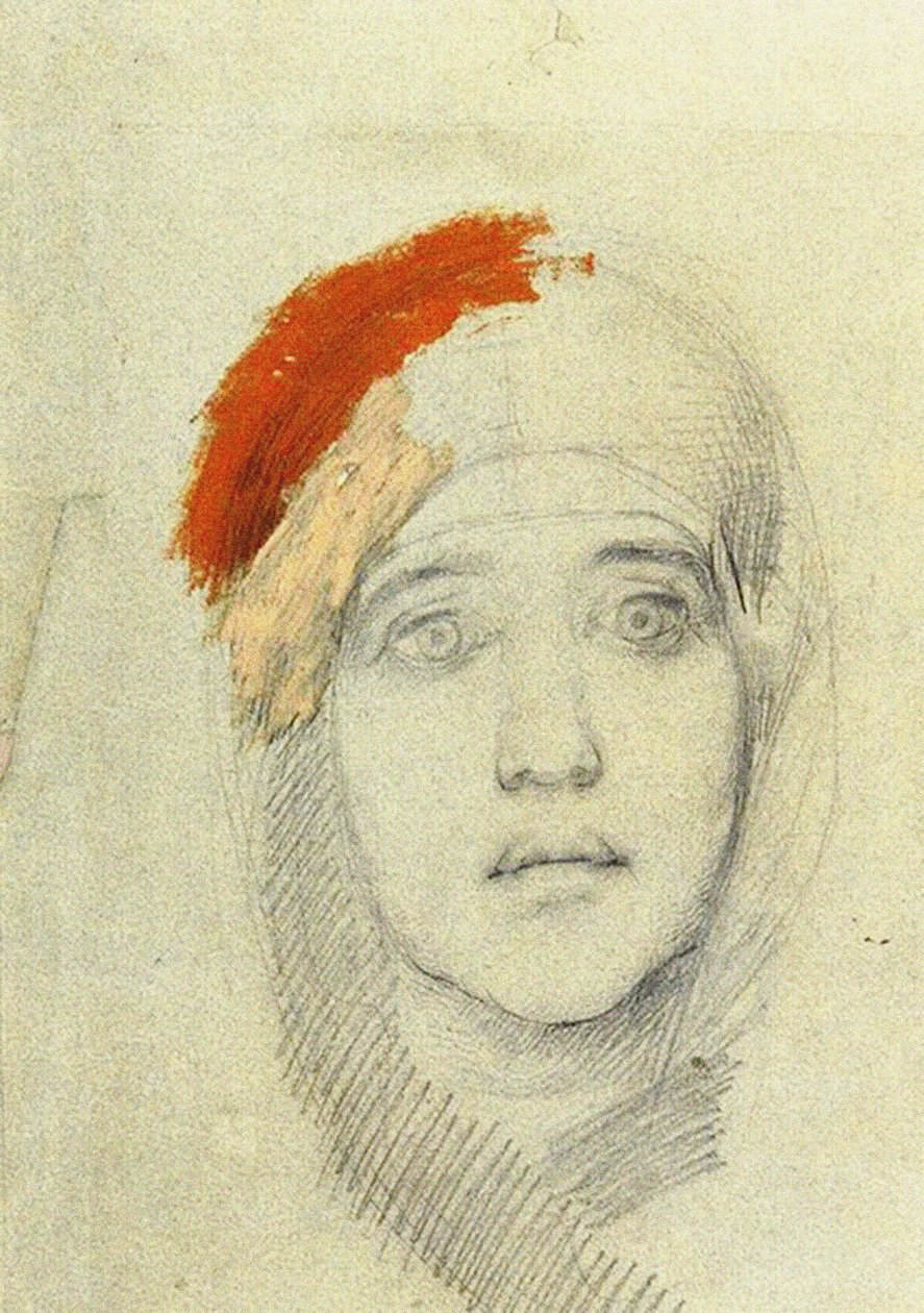 研究圣母，1884年（纸上铅笔和水粉） 作者 米哈伊尔·亚历山德罗维奇·弗鲁贝尔