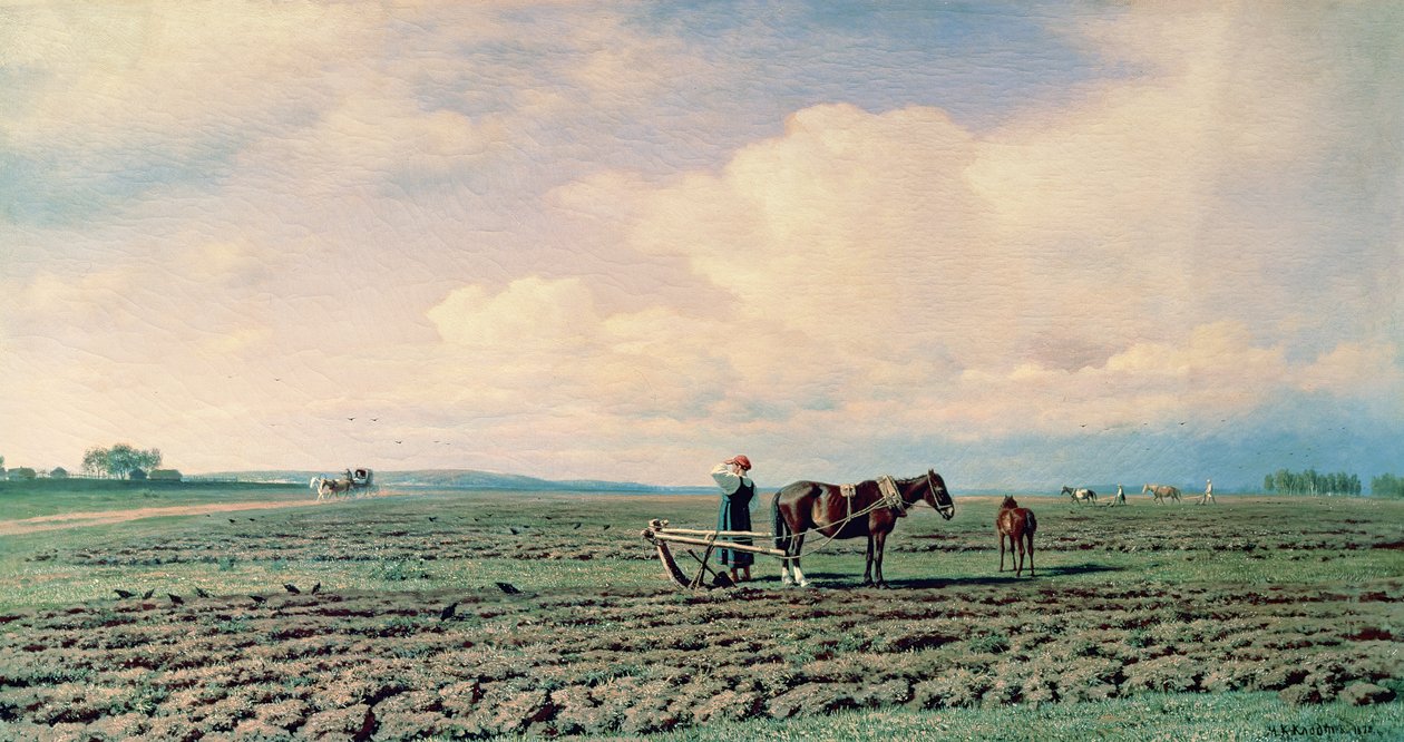 在田野，1872年 作者 米哈伊尔·康斯坦丁诺维奇·克洛德（Mikhail Konstantinovich Klodt）