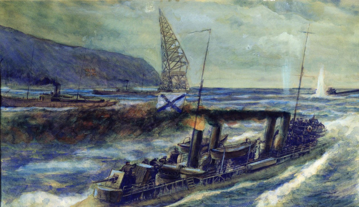 1916年10月20日，1916年10月20日，德国U-boat U 56在俄罗斯驱逐舰格罗佐沃伊在巴伦支海沉没 作者 米哈伊尔（Mikhail Mikhailovich）Semyonov