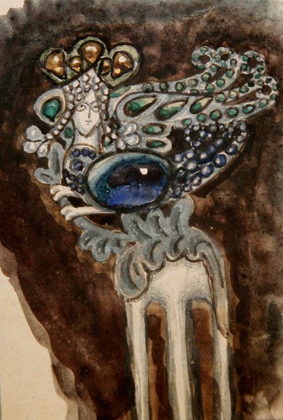 为玛丽亚-特尼舍娃公主设计的装饰性梳子，约1900-10（纸上水彩画） 作者 米哈伊尔·亚历山德罗维奇·弗鲁贝尔