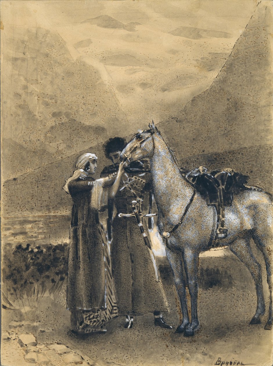 与Ismail的Zara告别。米哈伊尔·莱蒙托夫（Mikhail Lermontov）的诗《 Ismail Bey》插图，1890-1891年 作者 米哈伊尔·亚历山德罗维奇·弗鲁贝尔
