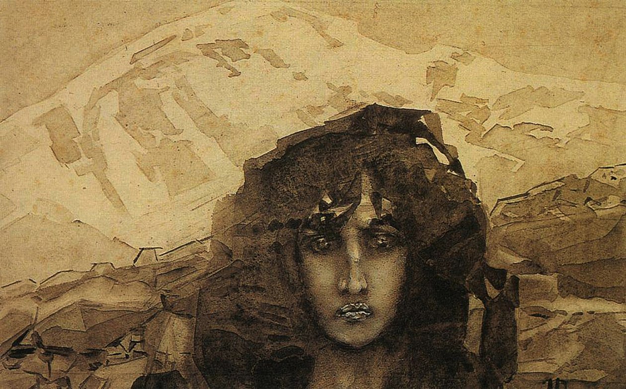 一个恶魔的头，1890年（在纸板上的wc） 作者 米哈伊尔·亚历山德罗维奇·弗鲁贝尔