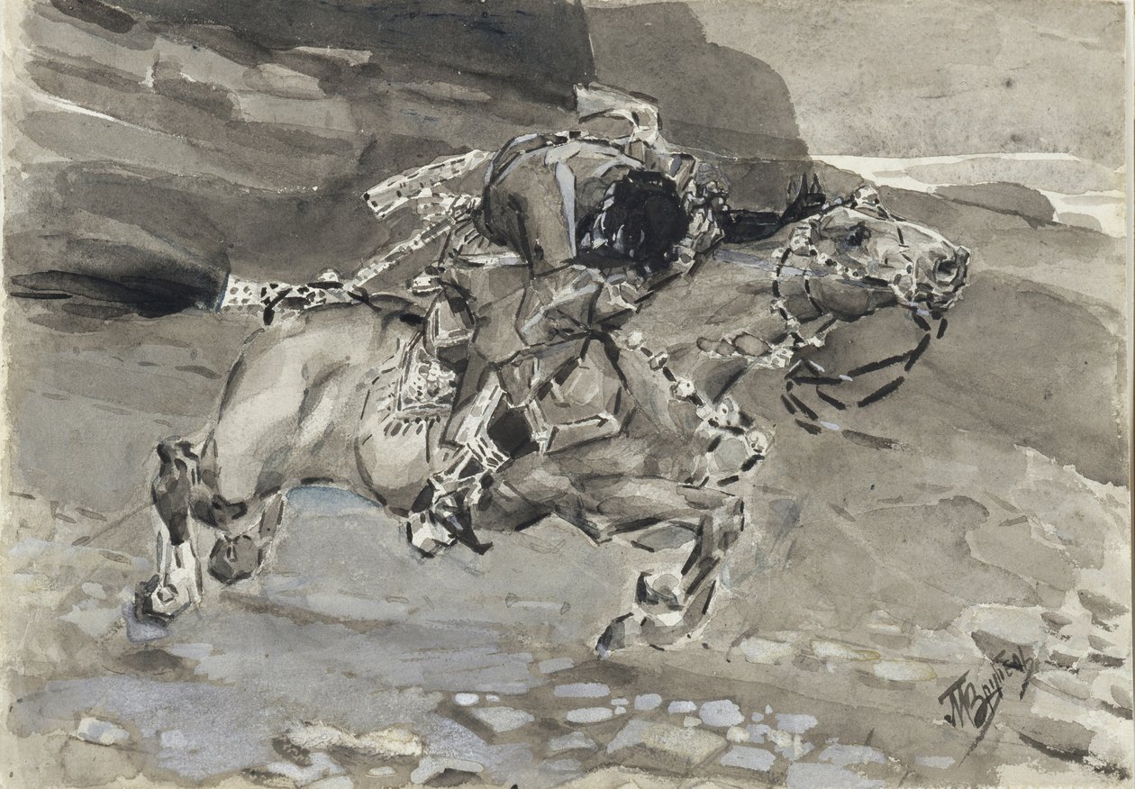 骑手。米哈伊尔·莱蒙托夫（Mikhail Lermontov），1890-1891年的诗《恶魔》插图 作者 米哈伊尔·亚历山德罗维奇·弗鲁贝尔