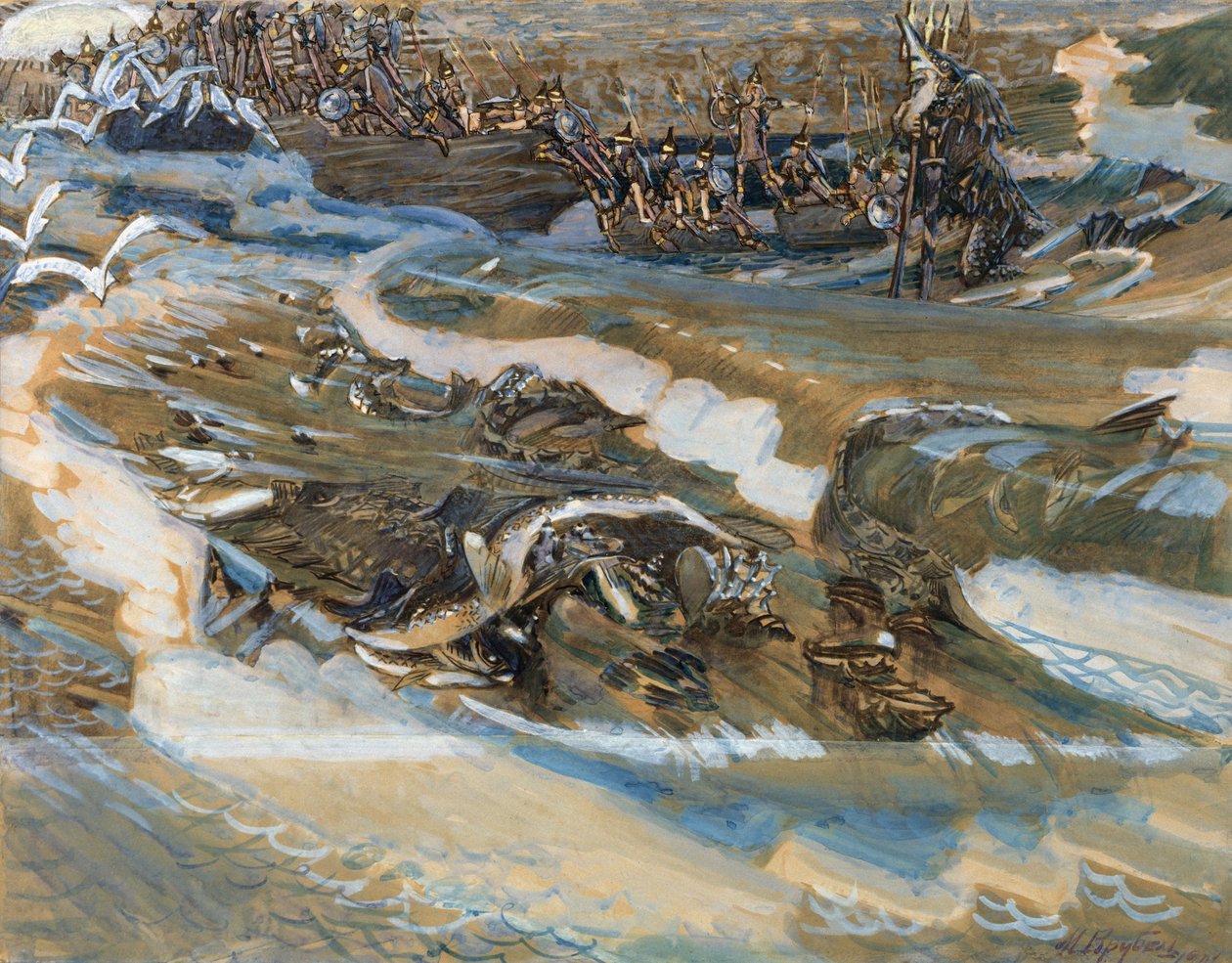 沙皇撒旦的童话插图，普希金（A. Pushkin），1901年 作者 米哈伊尔·亚历山德罗维奇·弗鲁贝尔