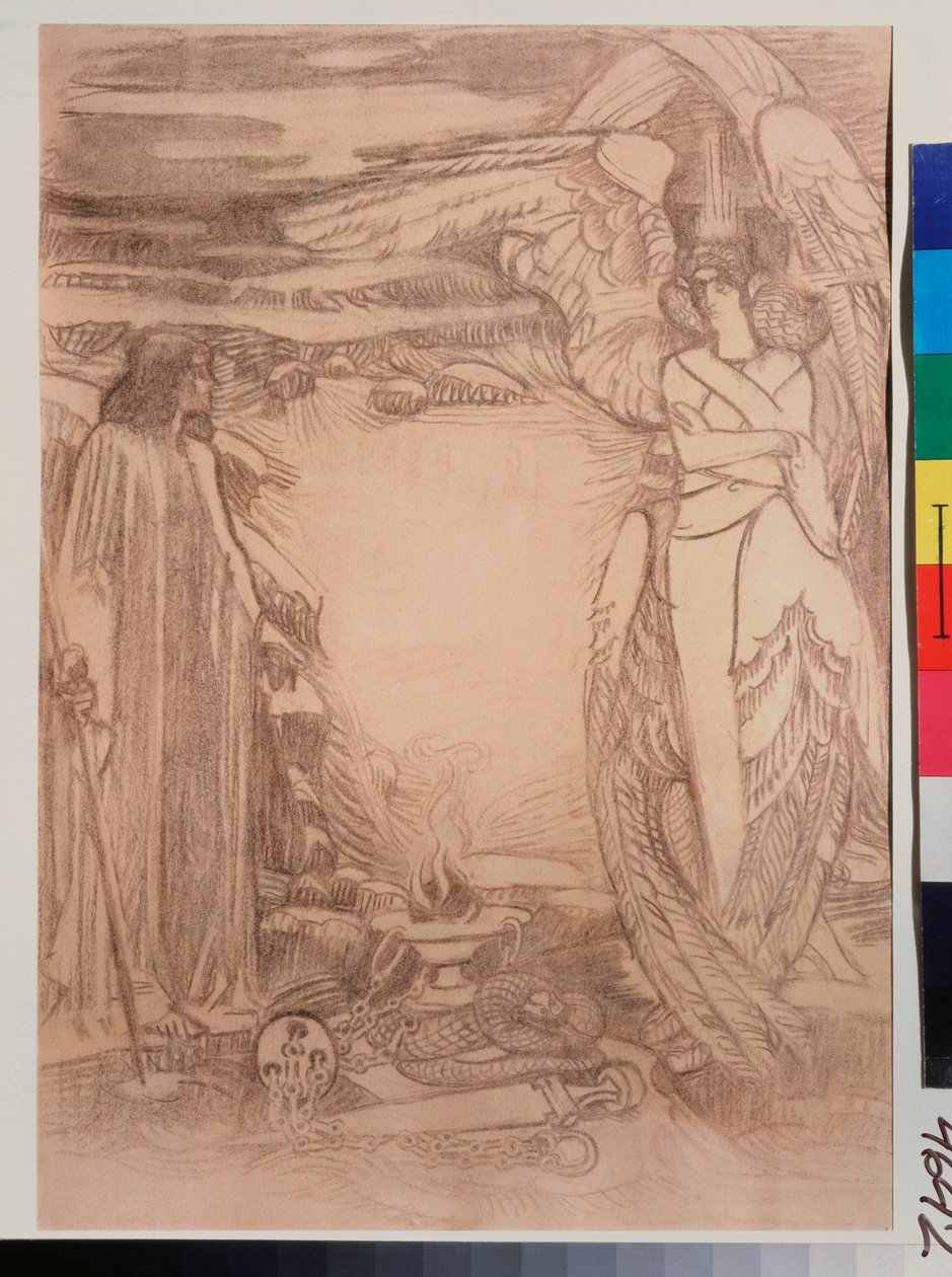 为亚历山大-普希金（1799-1837 年）的诗作《先知》绘制的插图 - Dessin de Mikhail Alexandrovich Vrubel (Vroubel) (1856-1910), sanguine sur papier (为普希金的诗作《先知》绘制的插图) 作者 米哈伊尔·亚历山德罗维奇·弗鲁贝尔