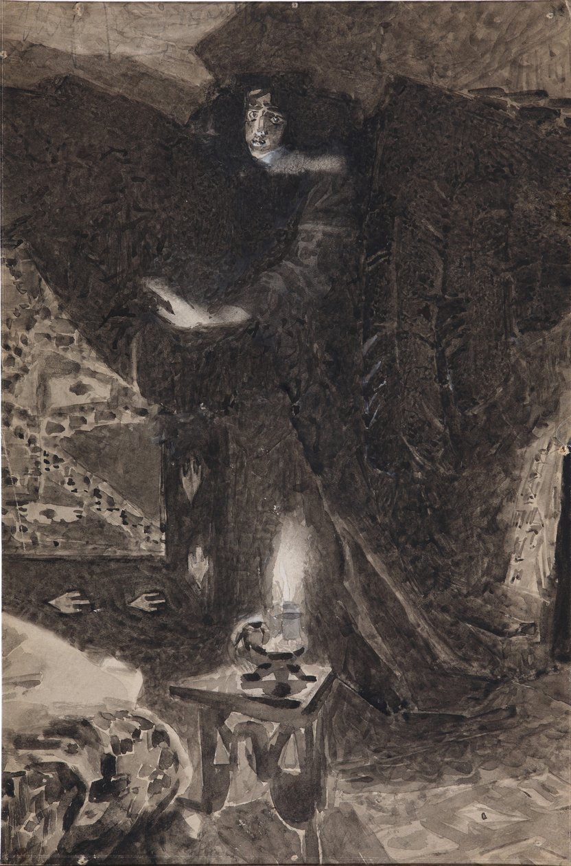米哈伊尔·莱蒙托夫（Mikhail Lermontov）的诗歌《恶魔》插图，1890-1900年 作者 米哈伊尔·亚历山德罗维奇·弗鲁贝尔