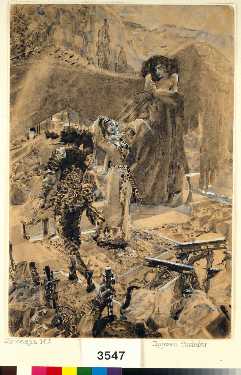 塔玛拉的舞蹈 - 雷蒙妥夫（Mikhail Lermontov，1814-1841 年）的诗歌《恶魔》插图 - 米哈伊尔-亚历山德罗维奇-弗鲁别尔（Mikhail Alexandrovich Vrubel，1856-1910 年）的作品 作者 米哈伊尔·亚历山德罗维奇·弗鲁贝尔