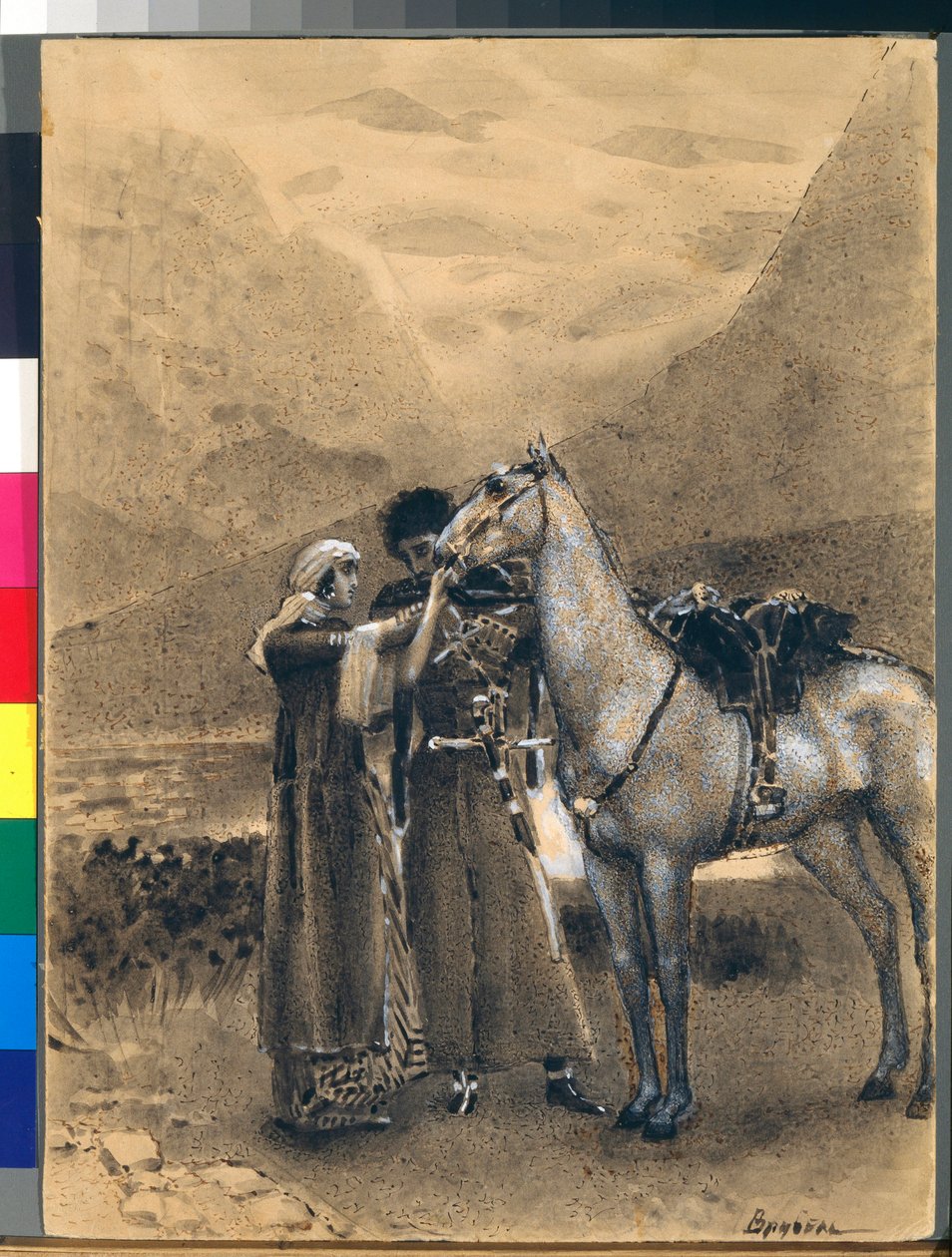 扎拉和伊斯梅尔的告别--米哈伊尔-莱蒙托夫（1814-1841 年）的诗歌《伊兹梅尔-贝》（Izmail-bey）插图--米哈伊尔-亚历山德罗维奇-弗鲁别尔（Vroubel）（1856-1910 年）的作品 作者 米哈伊尔·亚历山德罗维奇·弗鲁贝尔
