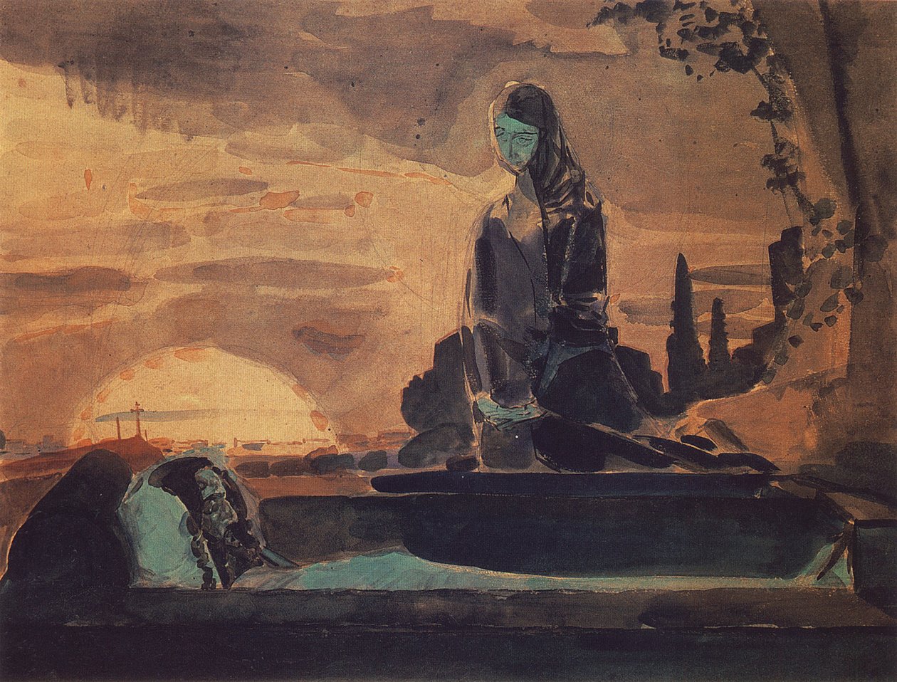 哀悼I，1887年（铅笔，卫生纸和白纸） 作者 米哈伊尔·亚历山德罗维奇·弗鲁贝尔