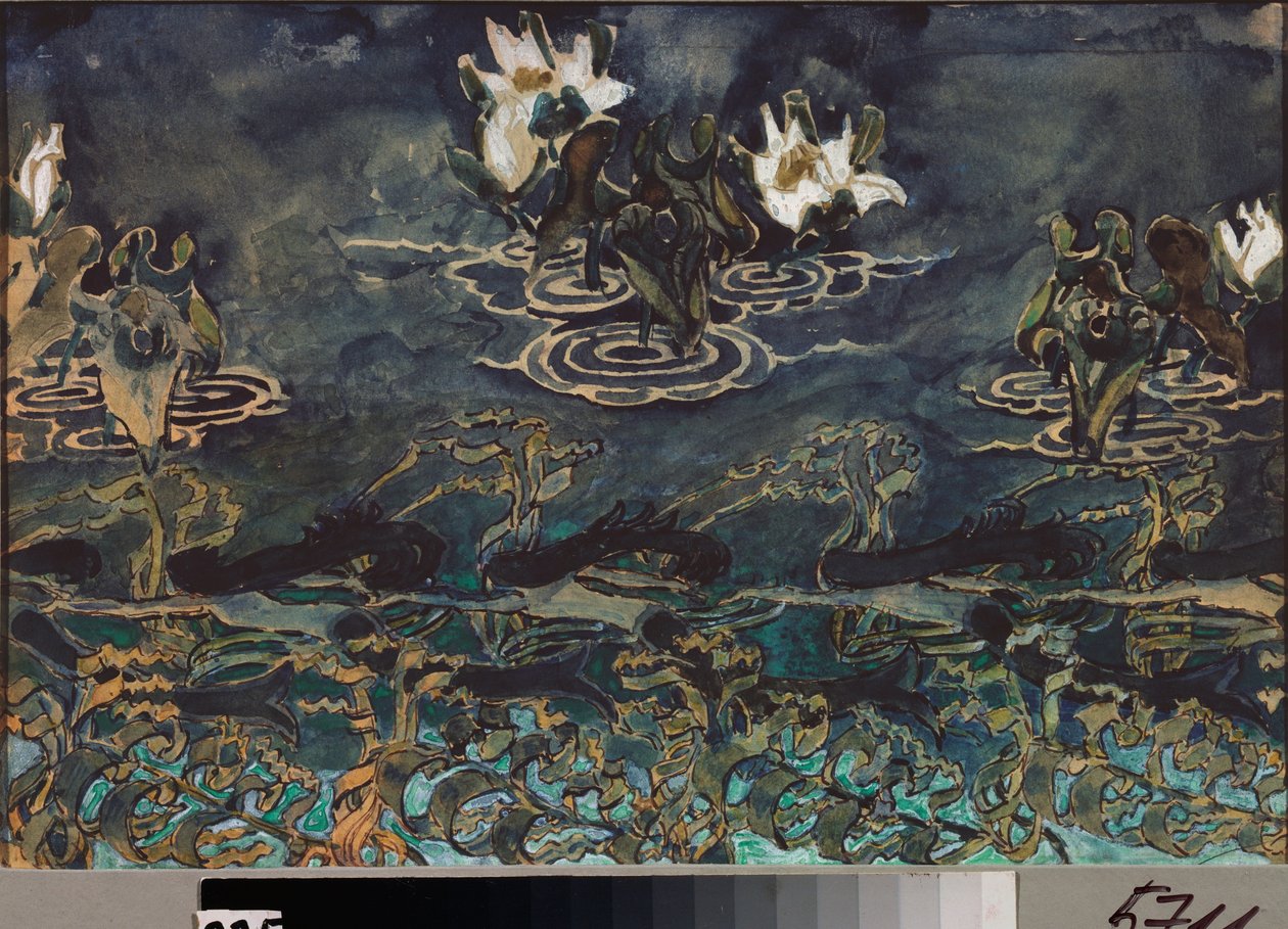 睡莲 - Mikhail Alexandrovich Vrubel (Vroubel)（1856-1910 年）的作品，纸上水彩和水粉画，19-20 世纪俄罗斯艺术，新艺术风格 - 莫斯科国立博物馆 Abramtsevo Estate 作者 米哈伊尔·亚历山德罗维奇·弗鲁贝尔