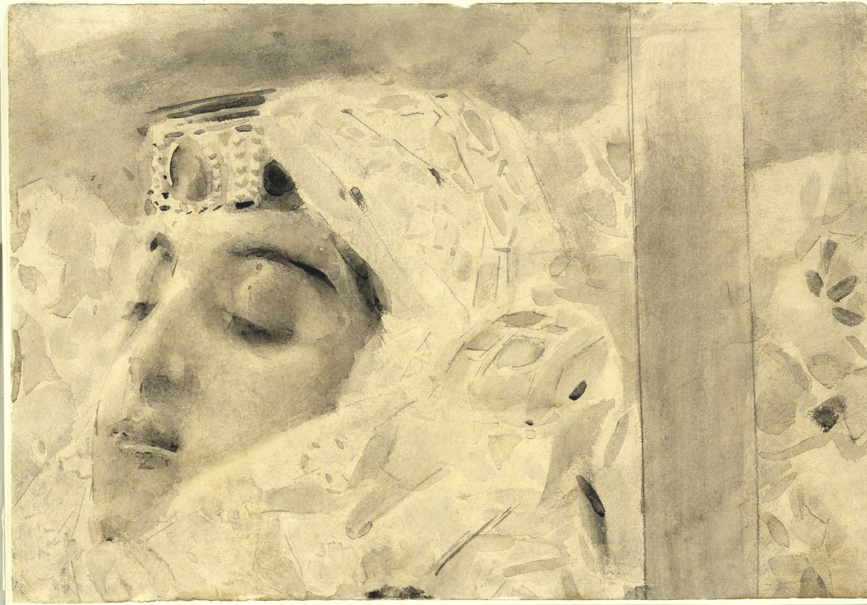 塔玛拉在棺材里。米哈伊尔·莱蒙托夫（Mikhail Lermontov），1890-1891年的诗歌插图 作者 米哈伊尔·亚历山德罗维奇·弗鲁贝尔