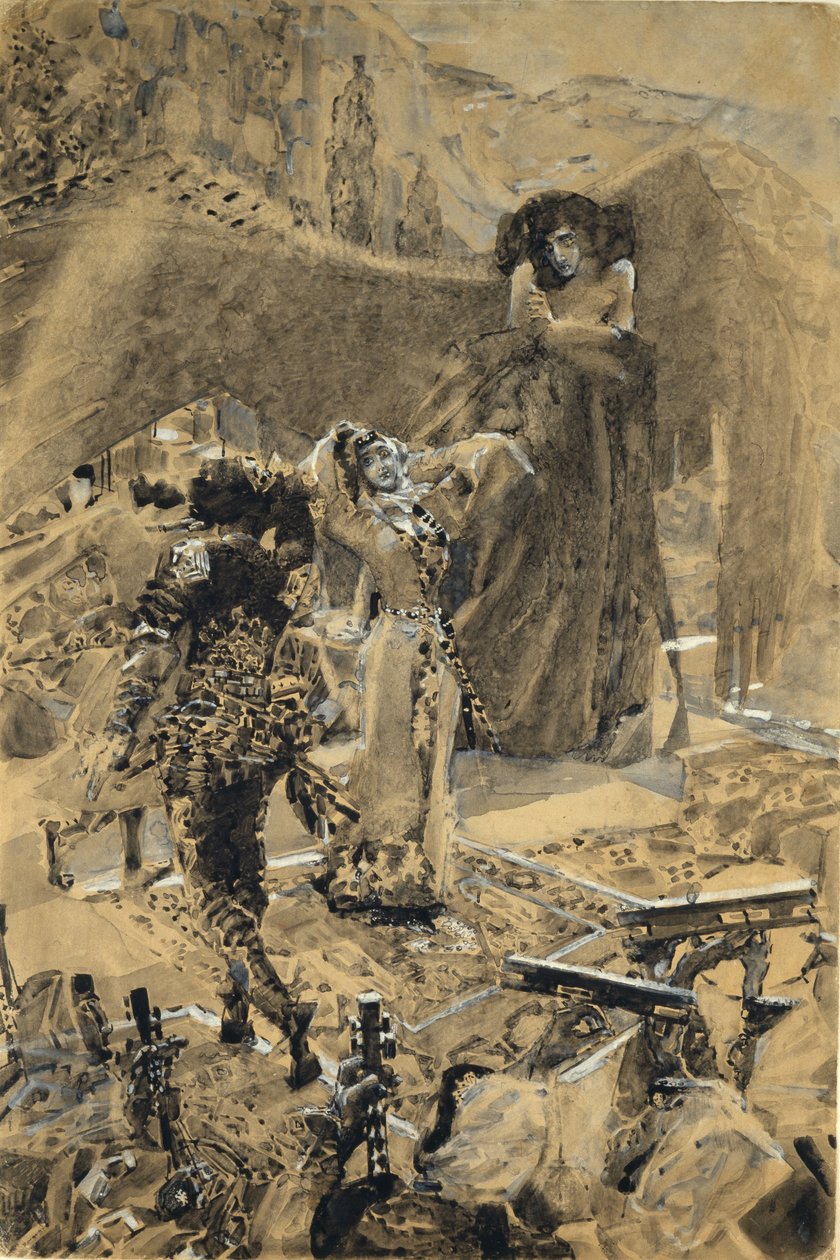 塔玛拉斯舞。米哈伊尔·莱蒙托夫（Mikhail Lermontov），1890-1891年的诗歌插图 作者 米哈伊尔·亚历山德罗维奇·弗鲁贝尔