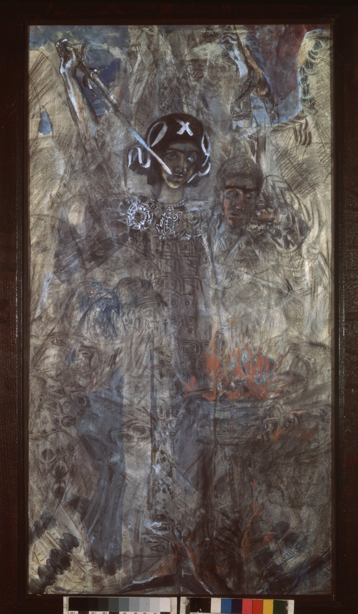 1905年先知以西结的异象（纸板上的木炭，wc和水粉） 作者 米哈伊尔·亚历山德罗维奇·弗鲁贝尔
