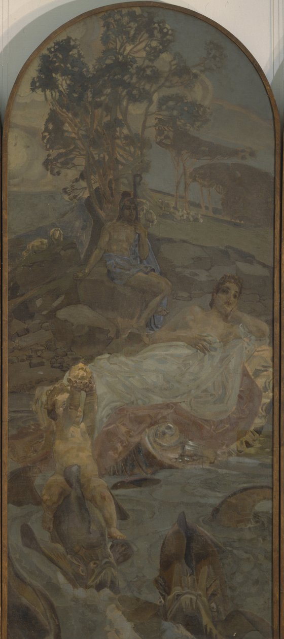 金星，阿莫尔和巴黎三联画巴黎的审判，中央部分，1893年 作者 米哈伊尔·亚历山德罗维奇·弗鲁贝尔