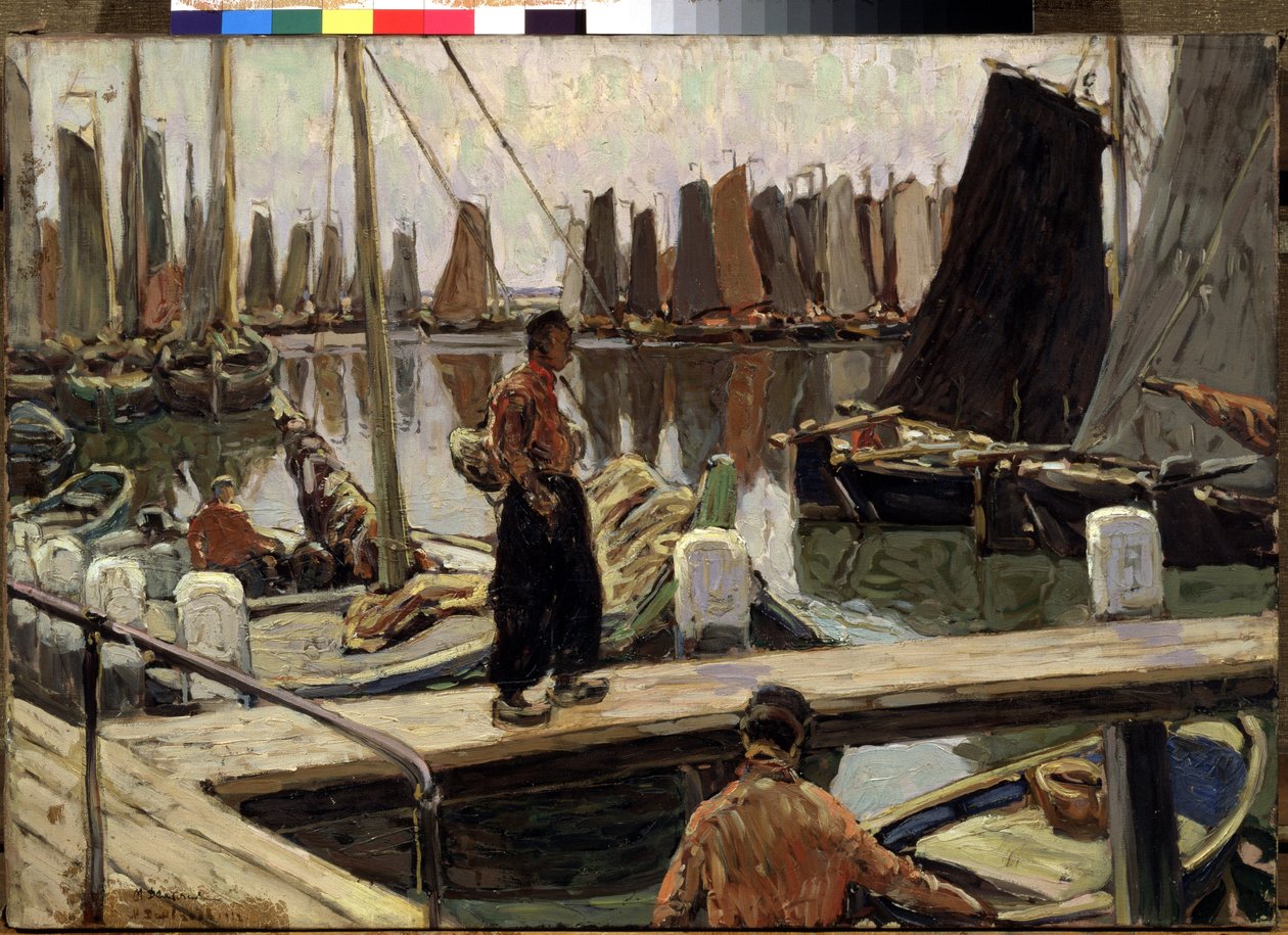 Bateaux a voile, quietude（平静的帆船）。Mikhail Alexandrovich Demyanov（1873-1913 年）的画作。布面油画 作者 米哈伊尔（Mikhail Alexandrovich）Demianov