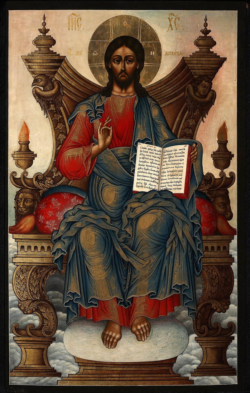 救世主登基 - Soplyakov, Mikhail Alexeyevich (1722-1799) - 1762 - 面板蛋彩画 - 92,5x60 - 私人收藏 作者 米哈伊尔·阿列克谢耶维奇·索普利亚科夫