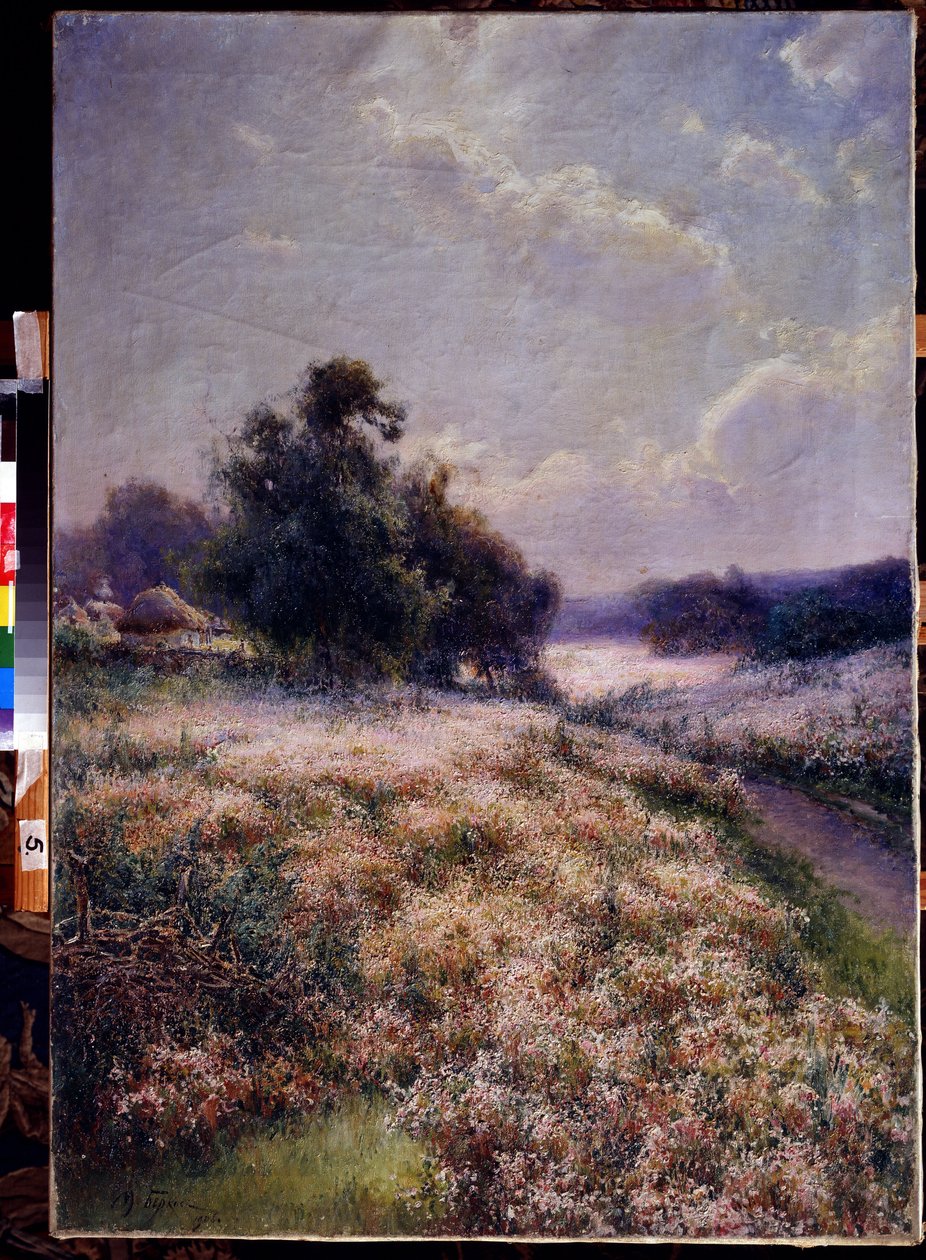 Pre fleuri（盛开的草地）。Peinture Mikhail Andreyevich Berkos (1861-1919)。水彩画 作者 米哈伊尔·安德烈耶维奇·伯科斯（Mikhail Andreyevich Berkos）