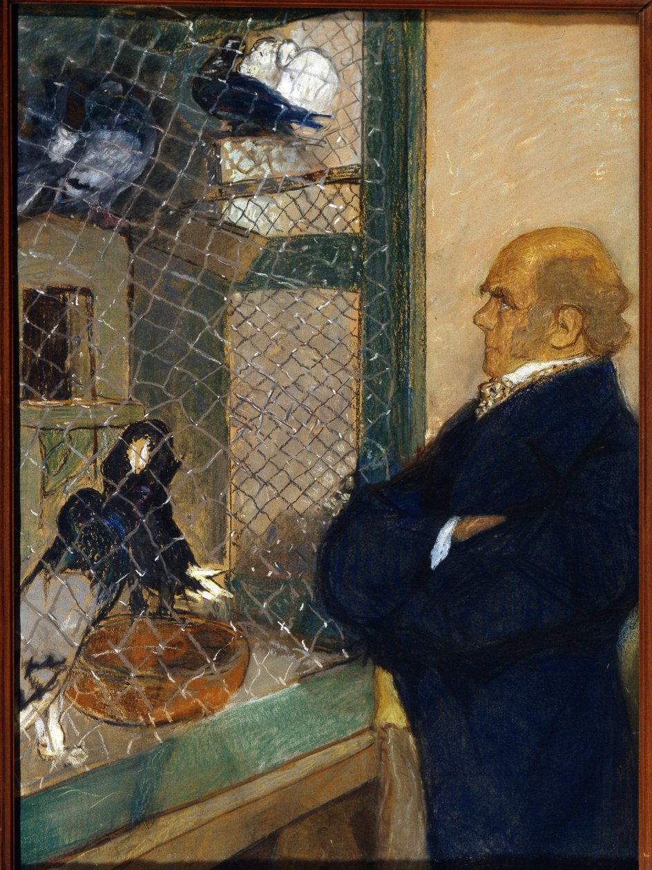 Charles Darwin (1809-1882) dans le colombier a Downe (Angleterre) (C. Darwin in the Dove cote in Downe).Oeuvre de Mikhail Dmitrievich Ezuchevsky (1880-1928), 纸盒上的粉彩画 作者 米哈伊尔·德米特里耶维奇·埃祖谢夫斯基