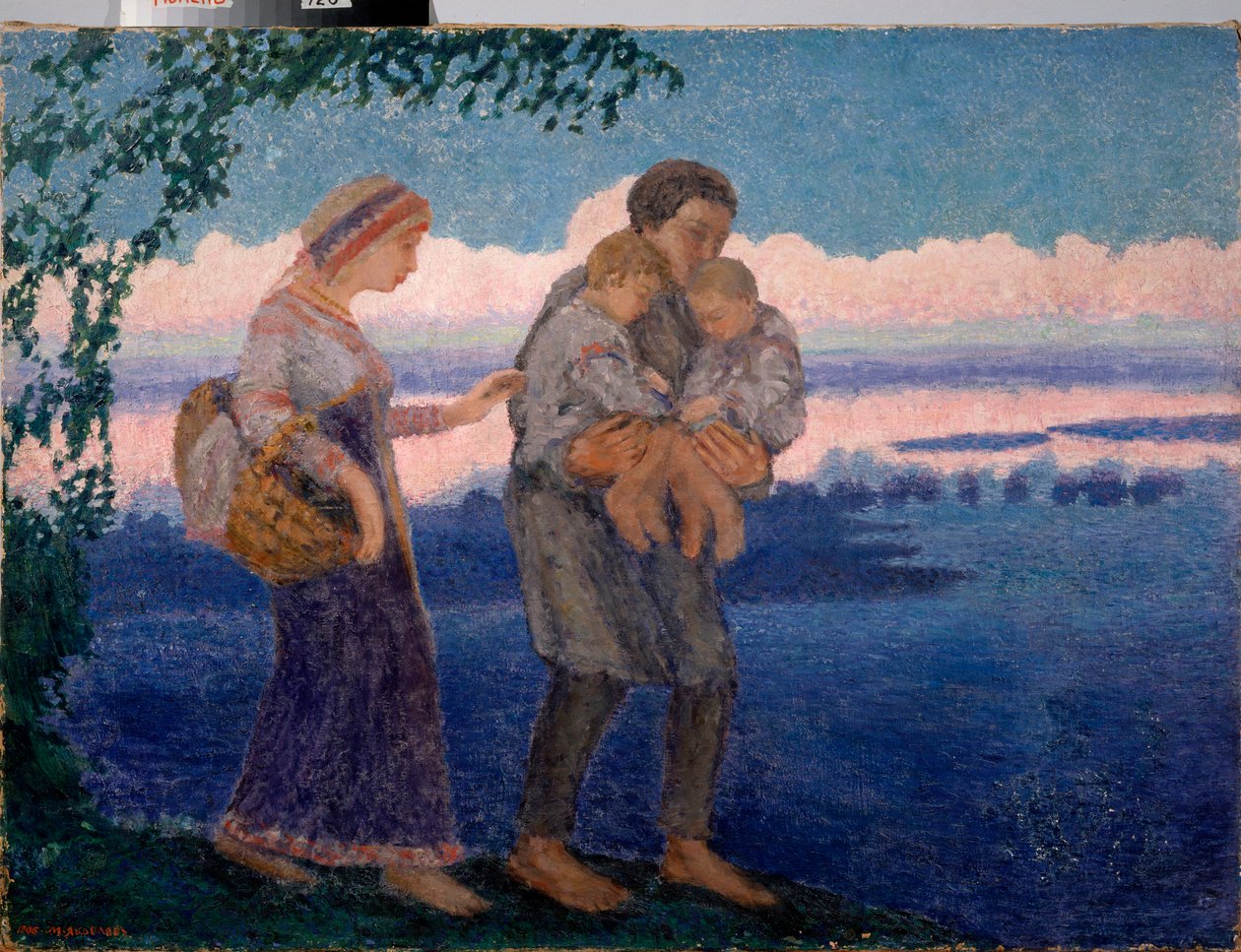 回家之夜 - 米哈伊尔·尼古拉耶维奇·雅科夫列夫 (1880-1942) 的绘画，布面油画 作者 米哈伊尔·尼古拉耶维奇·雅科夫列夫