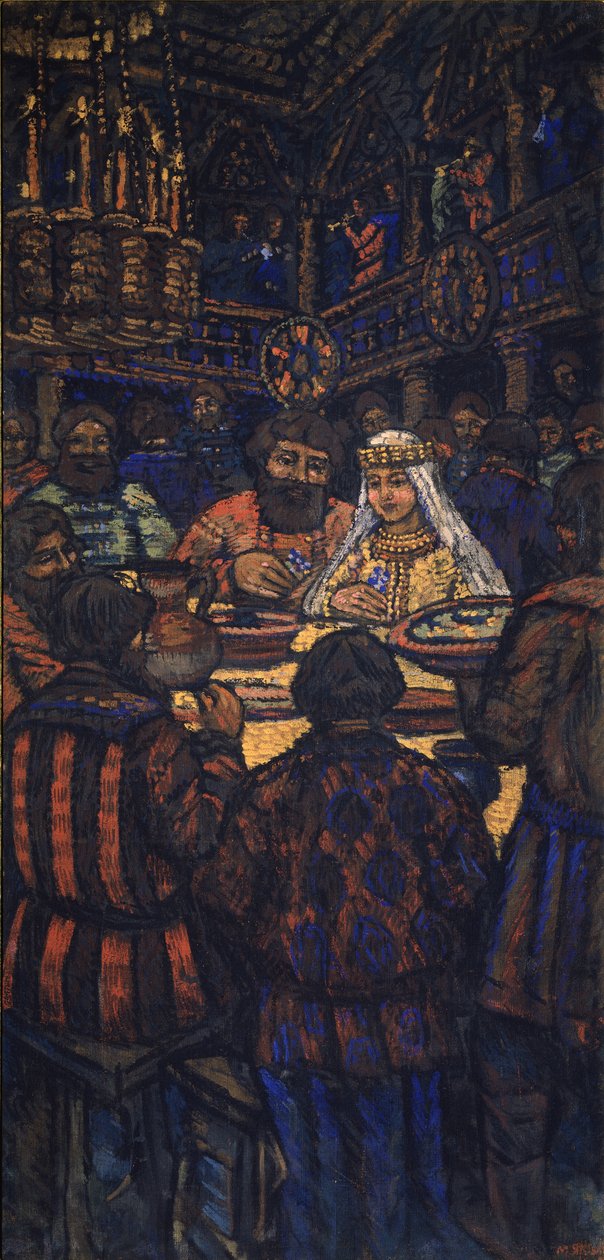 大公弗拉基米尔一世·斯维亚托斯拉维奇·三联画的婚礼，中央面板，1920年代 作者 米哈伊尔·尼古拉耶维奇·雅科夫列夫